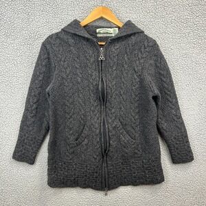 Aran Crafts Hooded Irish Cable-Knit Merino Wool Sweater Green Full Zip Women's M